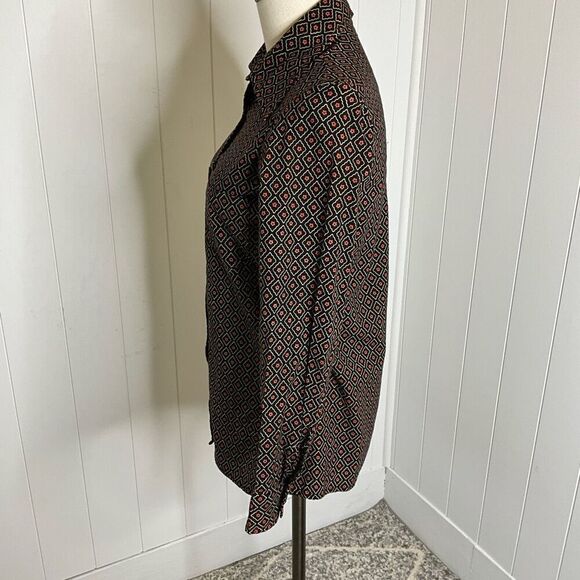 Handmade Womens Small Button Front Shirt Black Pink Diamond Pattern Long Sleeve - Picture 9 of 12